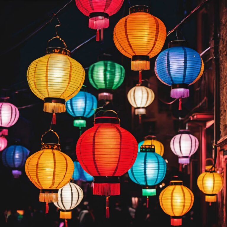 Abstract Compositions of Multicolored Street Lanterns in the City at Night