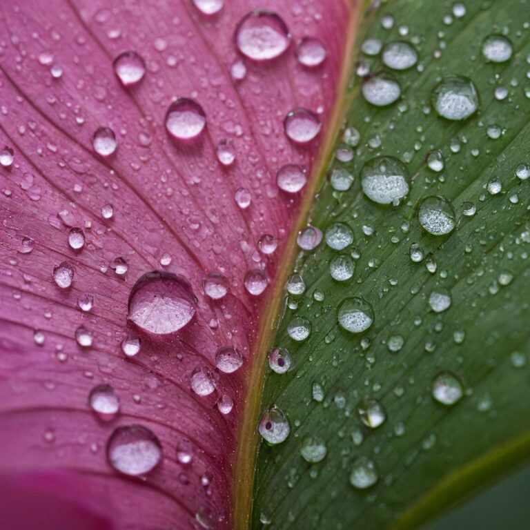 Macro Photographs of Natural Objects: Dew Drops on Flower Petals or Leaf Textures